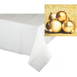 Kerst thema tafelkleed/tafellaken met servetten set goud en wit - Tafellakens
