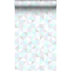 Origin Wallcoverings behang driehoekjes pastel paars, mintgroen, glanzend zilvergrijs en pastelblauw - 53 cm x 10,05 m - 337205