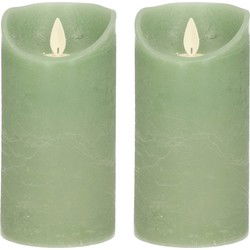 2x LED kaarsen/stompkaarsen jade groen met dansvlam 15 cm - LED kaarsen