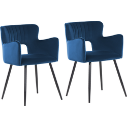 SANILAC - Eetkamerstoel set van 2 - Marineblauw - Fluweel