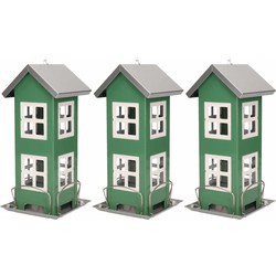 3x Vogel voederhuisjes voor in de tuin groen 27 cm - Vogelvoederhuisjes