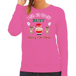 Bellatio Decorations foute Kersttrui/sweater dames - I Wish You Nothing Butt Merry Christmas - roze S - kerst truien