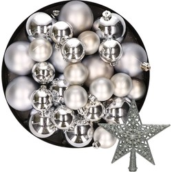 Kerstversiering kunststof kerstballen met piek zilver 6-8-10 cm pakket van 45x stuks - Kerstbal