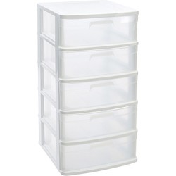 Ladeblok/bureau organizer met 5x lades wit/transparant L40 x B39 x H81 cm - Ladeblok