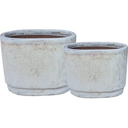 PTMD Javier Grey ceramic pot oval set of 2