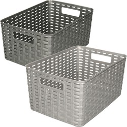 Set van 7x stuks opbergboxen/opbergmandjes rotan zilver kunststof - Opbergbox