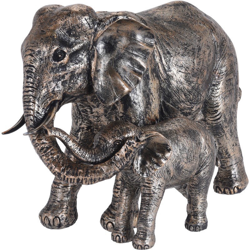 Woondecoratie beeld olifant met kind antieklook 24 cm - Beeldjes - Merkloos - |