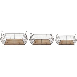 Clayre & Eef Opbergmand Set van 3  35x25x11 cm Grijs Bruin Ijzer Hout Mand