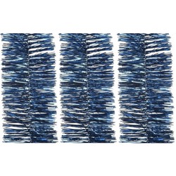 3x Kerst lametta guirlande donkerblauw 270 cm kerstboom versiering/decoratie - Kerstslingers