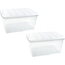 5x Opslagbakken/organizers met deksel 60 liter 63 x 46 x 32 transparant/wit - Opbergbox