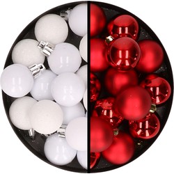 36x stuks kunststof kerstballen wit en rood 3 en 4 cm - Kerstbal