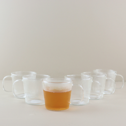 OTIX Theeglazen met Oor - Koffiekopjes - Koffietassen - Glazen met Ribbel - Reliëf - Set van 6 - 300ml - Glas - ROSE