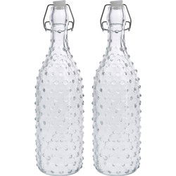 2x Glazen decoratie flessen transparant met beugeldop 1000 ml - Drinkflessen