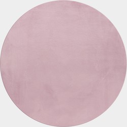 Pouffy Fluffy  - Hoogpolig  Rond Vloerkleed - Uni Kleur - Roze - Woonkamer Tapijt - Katoenen Rug- 200 CM ROND