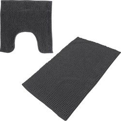 Urban Living badkamer droogloop matjes/tapijt - set 2x stuks - polyester - antraciet - Badmatjes