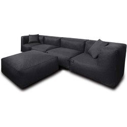 Feel Furniture - Binnen en Buiten bank - Odin - 4 Persoonsbank - Zwart - Met Hocker