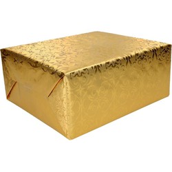 Set van 2x stuks luxe gouden kerst cadeaupapier/inpakpapier 500 x 76 cm op rol - Cadeaupapier