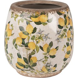 Clayre & Eef Bloempot  Ø 13x13 cm Beige Geel Keramiek Citroenen Bloempot Binnen