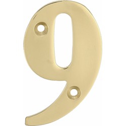 AMIG Huisnummer 9 - massief messing - 10cm - incl. bijpassende schroeven - gepolijst - goudkleur - Huisnummers