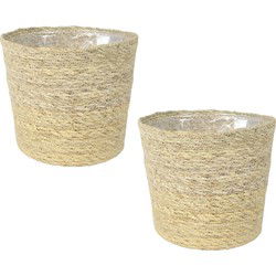 Ter Steege Plantenpot - 2x - beige - gevlochten zeegras - 30 x 26 cm - Plantenpotten