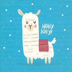 40x Lamas/alpacas kerst servetten blauw 33 cm Holly Jolly - Feestservetten