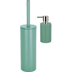 Spirella Badkamer accessoires set - WC-borstel/zeeppompje - salie groen - Badkameraccessoireset
