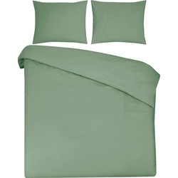 DoubleDry Dekbedovertrek 100% Natuurlijk Katoen - Tweepersoons 200x200/220 cm + 2 Kussenslopen - Ademend & Zacht - Oud Groen