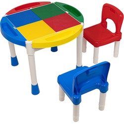 Decopatent® - Kindertafel met 2 Stoeltjes - Speeltafel met bouwplaat en vlakke kant - 4 Bakjes - Geschikt voor Lego® Bouwstenen