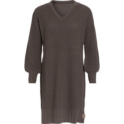 Knit Factory Robin Dames Jurk - Gebreide Trui Jurk - V-hals - Cappuccino - 40/42 - Knielengte