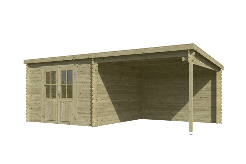 Blokhut met overkapping Orlando 581x292 Olijfgroen Geimpregneerd - 