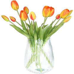 Bellatio Design Kunst tulpen boeket Bella - 12x stuks - zacht oranje - real touch - 40 cm - Kunstbloemen