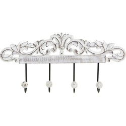 Items Kapstok rek voor wand/muur - wit - 4x ophanghaken/knoppen - Hout/metaal - 40 x 19 cm - Kapstokken