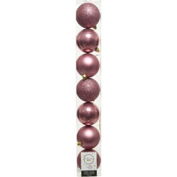 7x stuks kunststof kerstballen oudroze (velvet) 8 cm glans/mat/glitter - Kerstbal