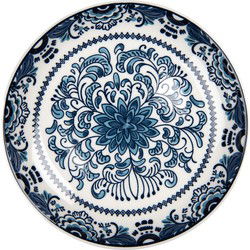 Clayre & Eef Ontbijtbord Ø 21x3 cm Wit Blauw Keramiek