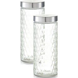 2x Glazen voorraadpotten/bewaarpotten 2000 ml geruit 11 x 27 cm - Voorraadpot