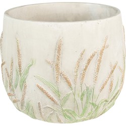 Clayre & Eef Bloempot  Ø 23x18 cm Beige Groen Steen Korenhalmen Bloempot binnen