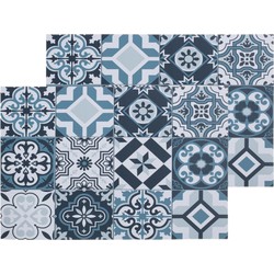 Set van 12x stuks rechthoekige placemats mozaiek blauw vinyl 45 x 30 cm - Placemats