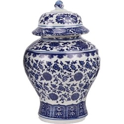 Fine Asianliving Chinese Gemberpot Porselein Lotus Blauw Wit D13xH22cm
