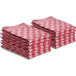 DoubleDry Theedoeken set - 12 stuks - 50x70 cm - 100% katoen - blokpatroon - geblokt - horeca ruit - rood
