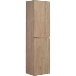 Badplaats Badkamerkast Angela 40 x 30 x 150 cm - Kastanje Eiken - Hangende Kolomkast met 2 Deuren