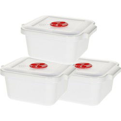 Plastic Forte Magnetronschaal - 3x - deksel/ventiel - 1 liter - wit - kunststof - rechthoekig - Magnetronbakken