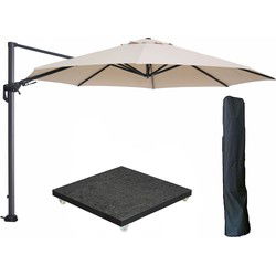 Garden Impressions Hawaii zweefparasol Ø350 cm carbon black / ecru met 90kg royal antraciet parasolvoet en parasolhoes