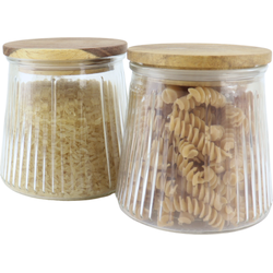 OTIX Voorraadpotten - Glas - met Deksel - Snoeppotten - Set van 2 -  Voedselopbergers - Koffiepads Bewaarbus - Acacia Wood - 650ml - SIRIUS
