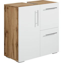 Badplaats Wastafel Onderkast Mars 60 x 30 x 60 cm - Eiken met Wit - Badkamerkast – Staand Wastafelmeubel