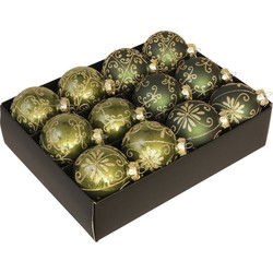 Othmar Decorations Kerstballen - 24x - 12 stuks - groen - 7.5 cm - Kerstbal