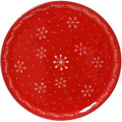 Decobord mangohout d35h2.5 cm rood/wt kerst