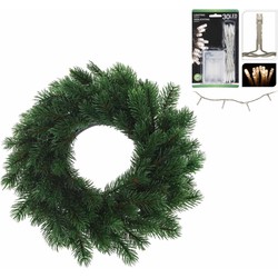 Dennenkrans/deurkrans 35 cm inclusief warm witte kerstverlichting - Kerstkransen
