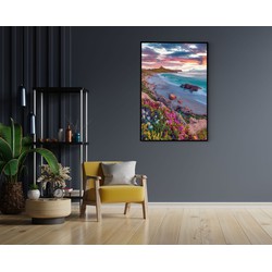 Muurwerken Akoestisch Schilderij - Kleurrijke kust - Geluidsdempend Wandpaneel - Wanddecoratie - Geluidsisolatie - PRO (AW 0.90) L (72X100)