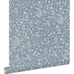 ESTAhome behang bloemetjes vergrijsd blauw - 50 x 900 cm - 139885