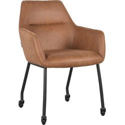 LABEL51 Eetkamerstoel Lenny - Cognac - Micro Suede - Black Frame